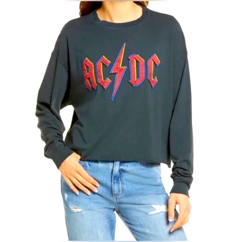 DAYDREAMER AC/DC LONG SLEEVE GRAPHIC T IN ANTIQUE BLACK SIZE LARGE NWOT
